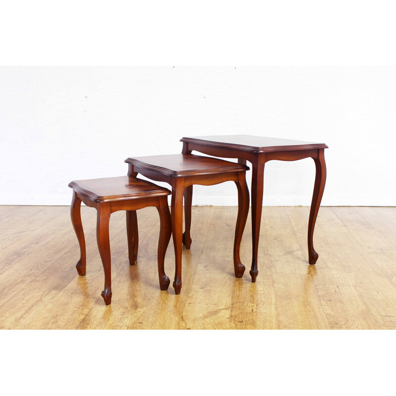 Vintage Louis XV style nesting tables in cherry wood