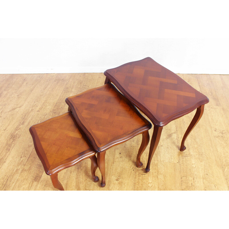 Vintage Louis XV style nesting tables in cherry wood