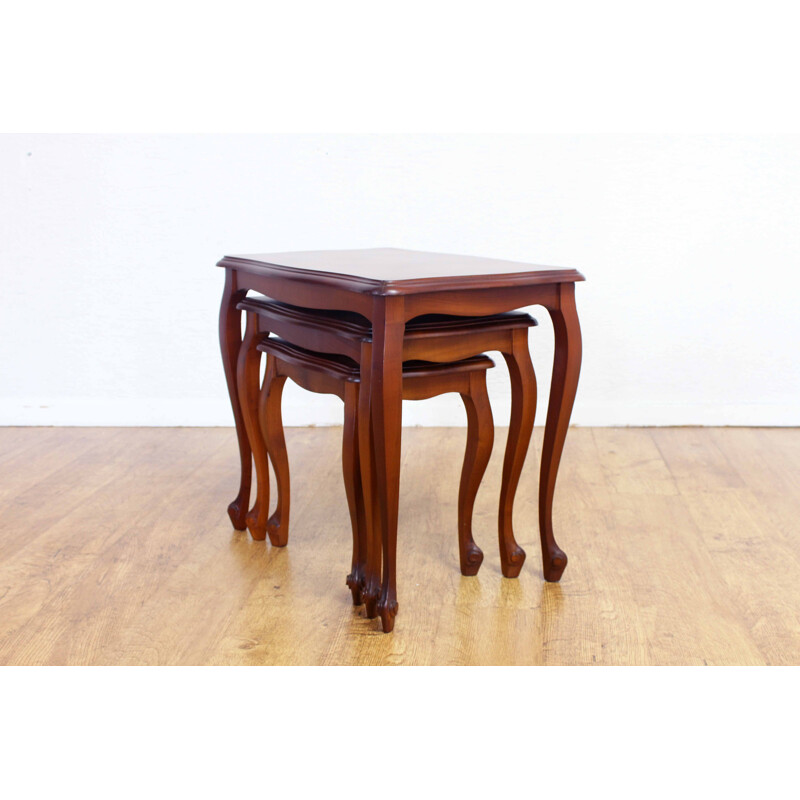 Vintage Louis XV style nesting tables in cherry wood