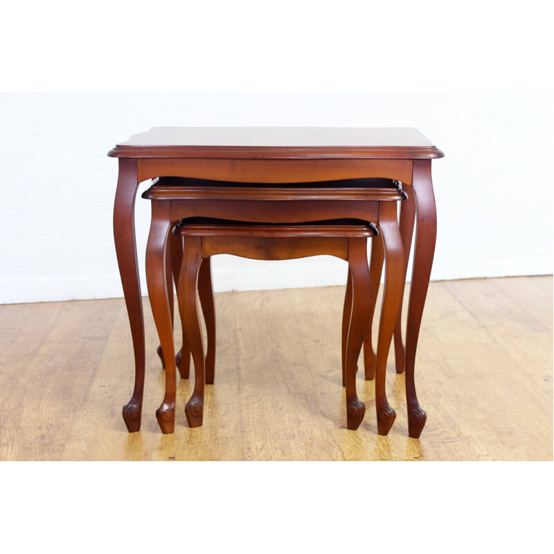 Vintage Louis XV style nesting tables in cherry wood