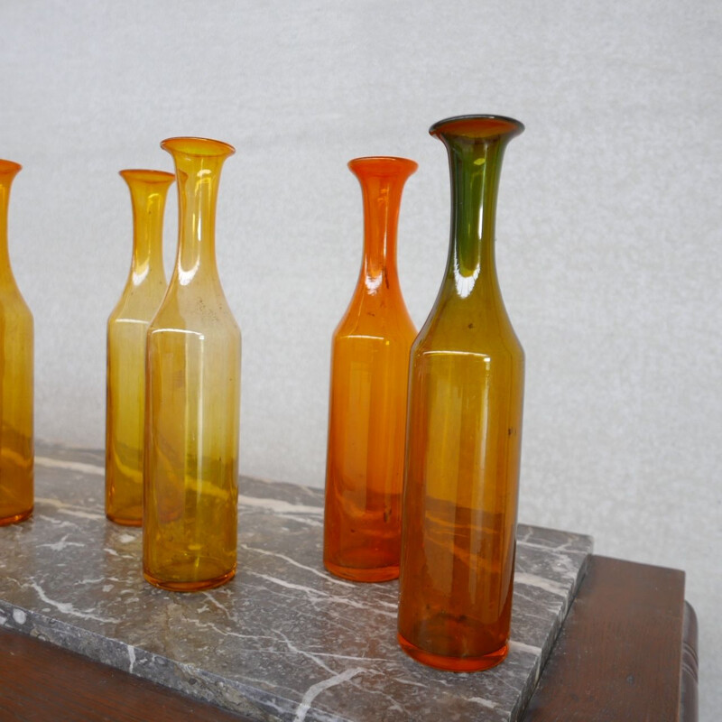 Set of 17 vintage French glass decorative bottles, 1930s
