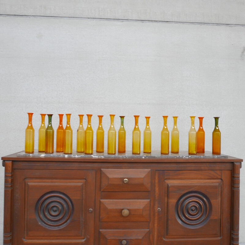 Set of 17 vintage French glass decorative bottles, 1930s