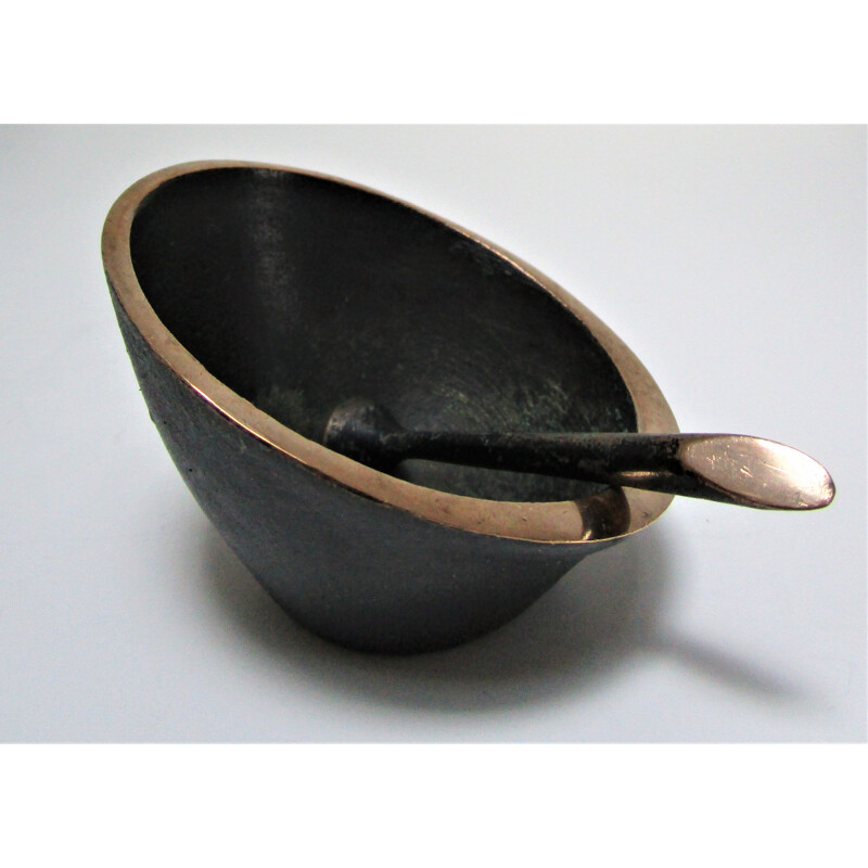 Vintage blackened bronze bowl and pestle by Walter Bosse, 1960