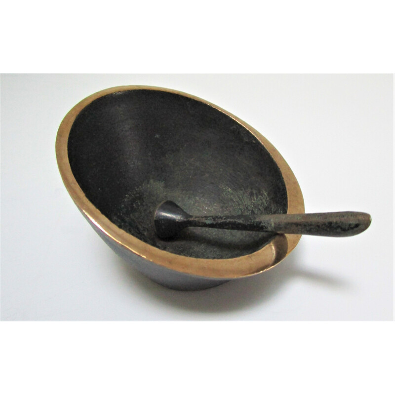 Vintage blackened bronze bowl and pestle by Walter Bosse, 1960