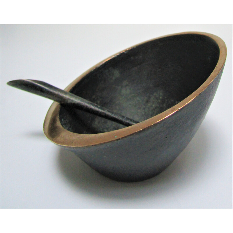 Vintage blackened bronze bowl and pestle by Walter Bosse, 1960