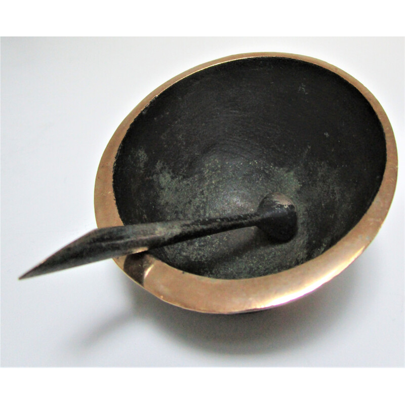 Vintage blackened bronze bowl and pestle by Walter Bosse, 1960