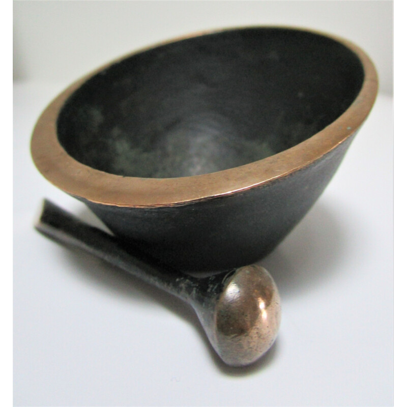 Vintage blackened bronze bowl and pestle by Walter Bosse, 1960