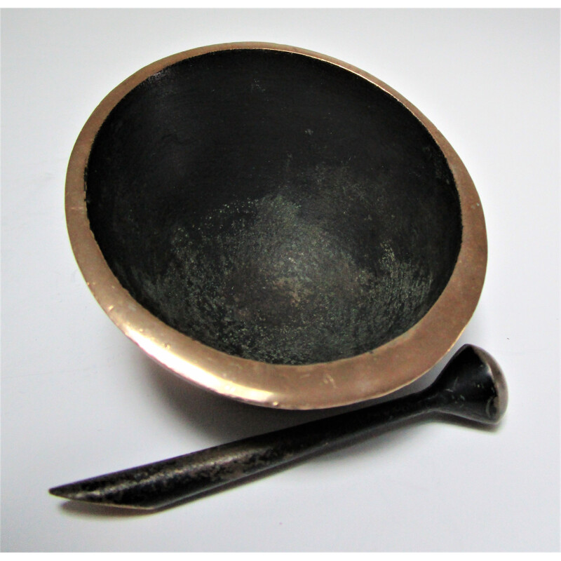 Vintage blackened bronze bowl and pestle by Walter Bosse, 1960