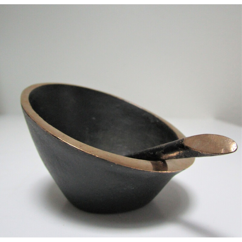 Vintage blackened bronze bowl and pestle by Walter Bosse, 1960