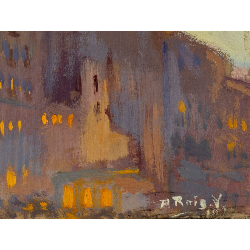 Gouache sur papier vintage Vue urbaine impressionniste, 1920