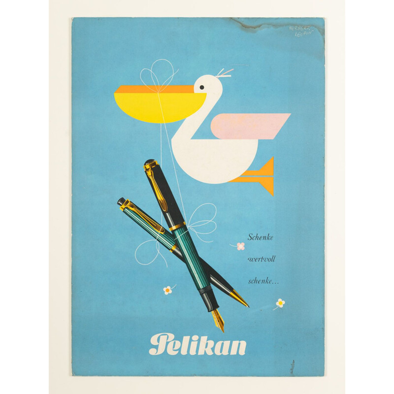 Cartaz da caneta Vintage Pelikan em pastel, 1952