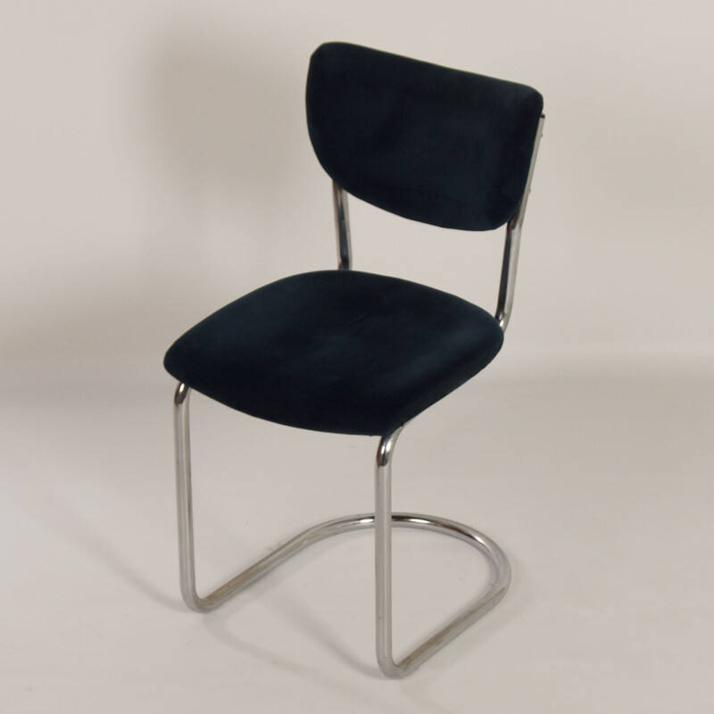 Cadeira cantilever de 2011 em Manchester blue corduroy de Toon de Wit para Gebr. De Wit, 1950