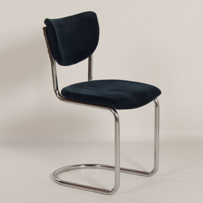 Vintage 2011 cantilever chair in blue manchester corduroy by Toon de Wit for Gebr. De Wit, 1950s