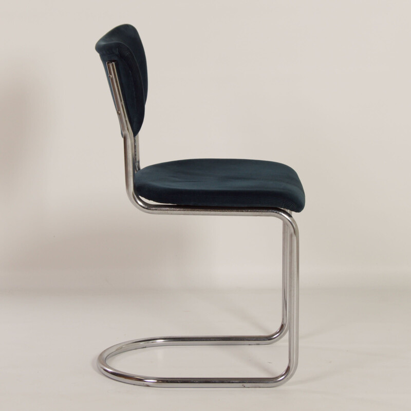 Vintage 2011 cantilever chair in blue manchester corduroy by Toon de Wit for Gebr. De Wit, 1950s
