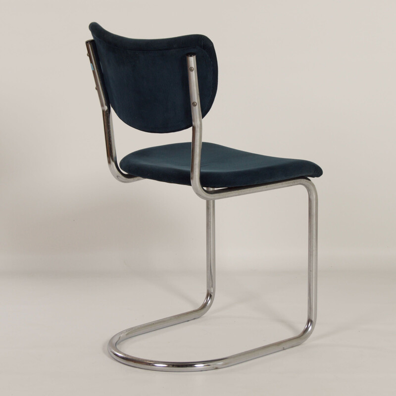 Cadeira cantilever de 2011 em Manchester blue corduroy de Toon de Wit para Gebr. De Wit, 1950