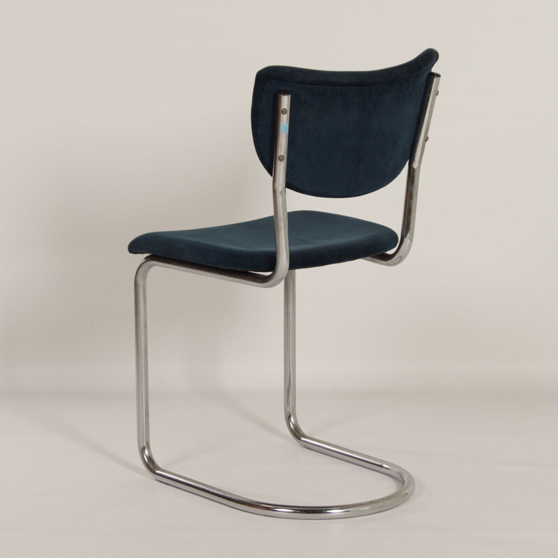 Cadeira cantilever de 2011 em Manchester blue corduroy de Toon de Wit para Gebr. De Wit, 1950