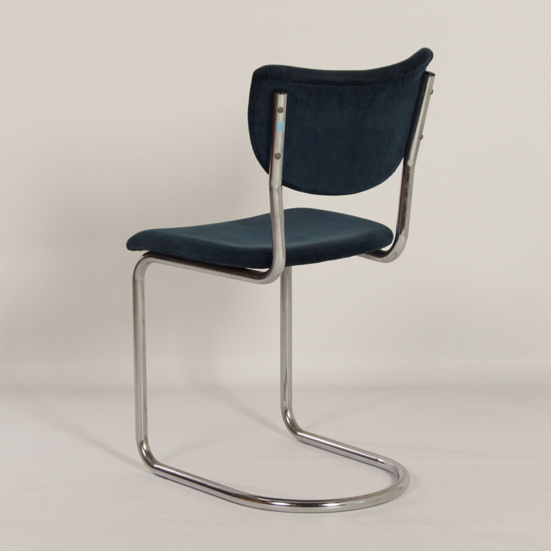 Vintage 2011 cantilever chair in blue manchester corduroy by Toon de Wit for Gebr. De Wit, 1950s