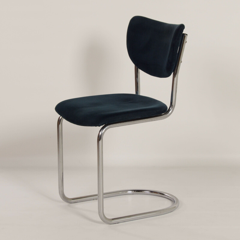 Vintage 2011 cantilever chair in blue manchester corduroy by Toon de Wit for Gebr. De Wit, 1950s