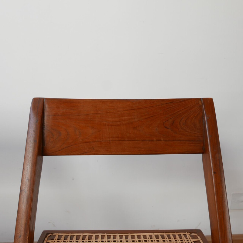 Juego de 4 sillas de biblioteca vintage de Pierre Jeanneret, India 1960
