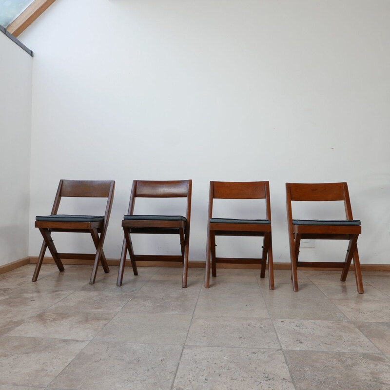 Set van 4 vintage bibliotheekstoelen van Pierre Jeanneret, India 1960