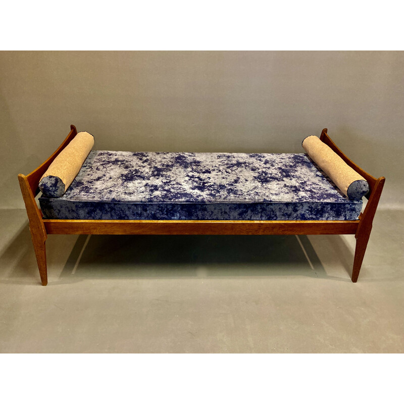 Vintage sofa bed in velvet and gray cork, 1950s