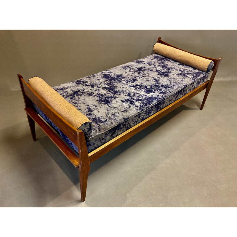 Vintage sofa bed in velvet and gray cork, 1950s