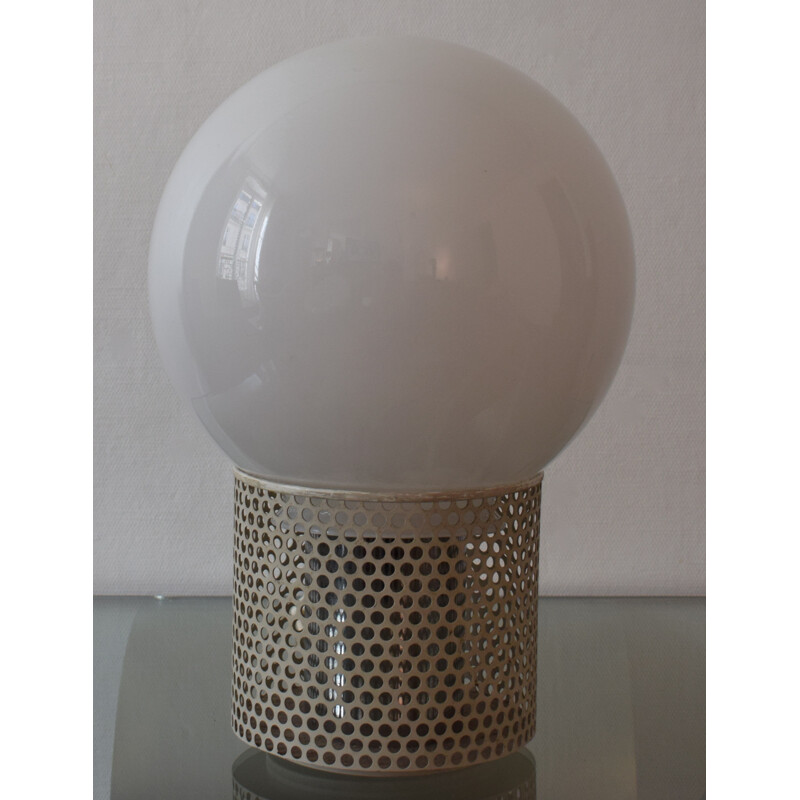 Globe lamp in white lacquered metal and opal glass, Michel Boyer - 1970s