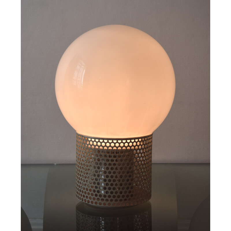 Globe lamp in white lacquered metal and opal glass, Michel Boyer - 1970s