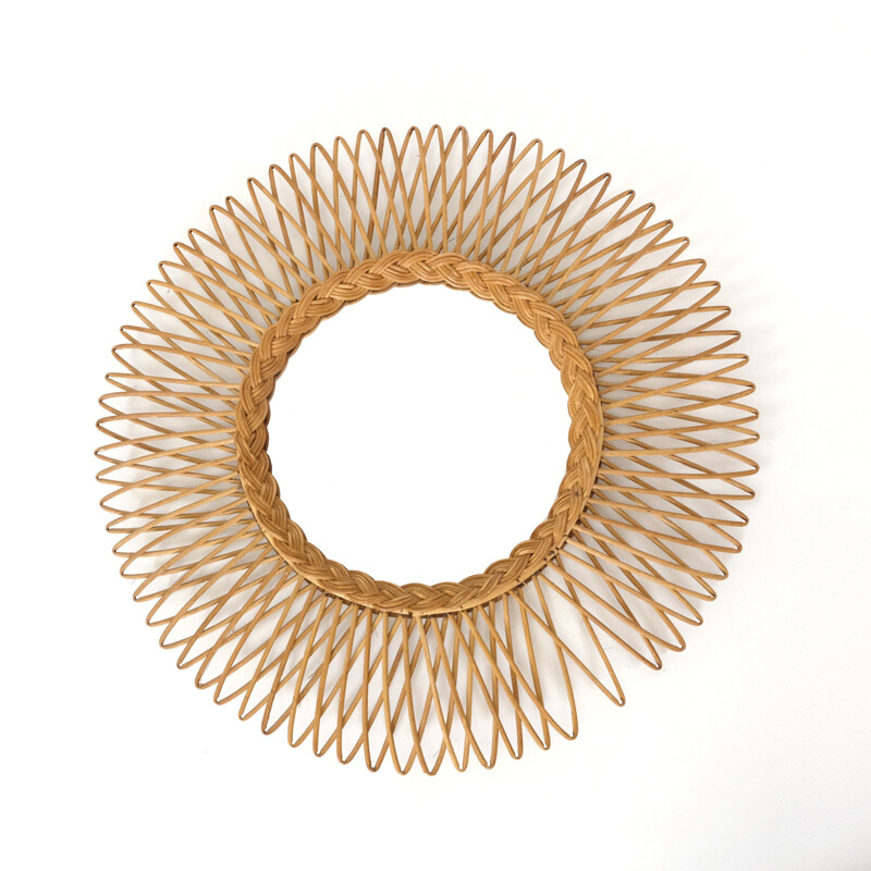 Vintage wicker sun mirror, France 1960-1970