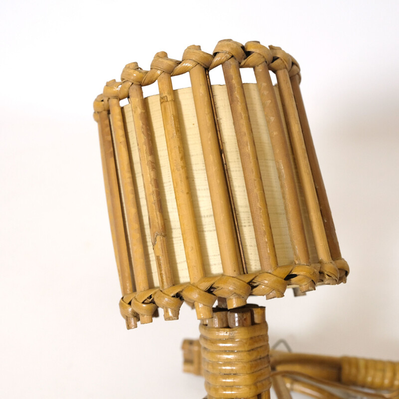 Vintage two-light paper and rattan wall lamp, 1960-1970