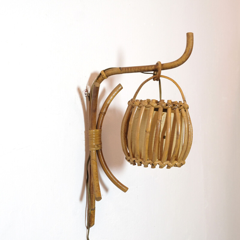 Vintage paper and rattan wall lamp, 1960-1970