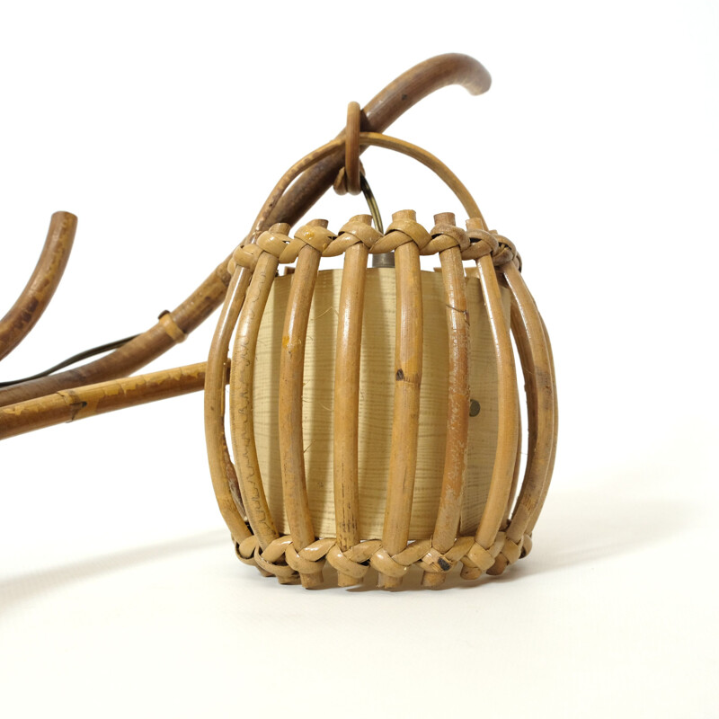 Vintage paper and rattan wall lamp, 1960-1970
