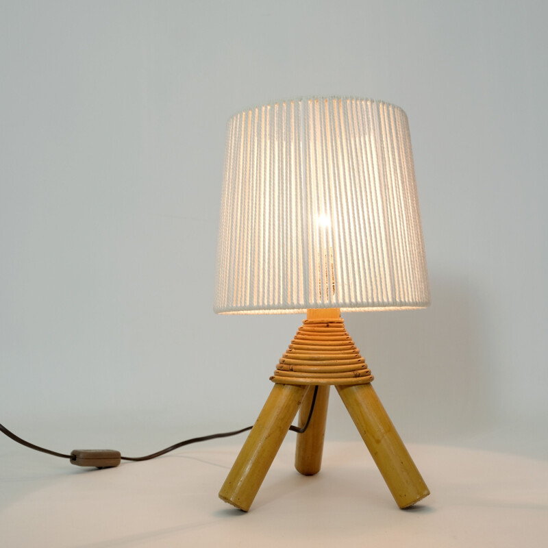 Vintage bamboo table lamp with rope shade