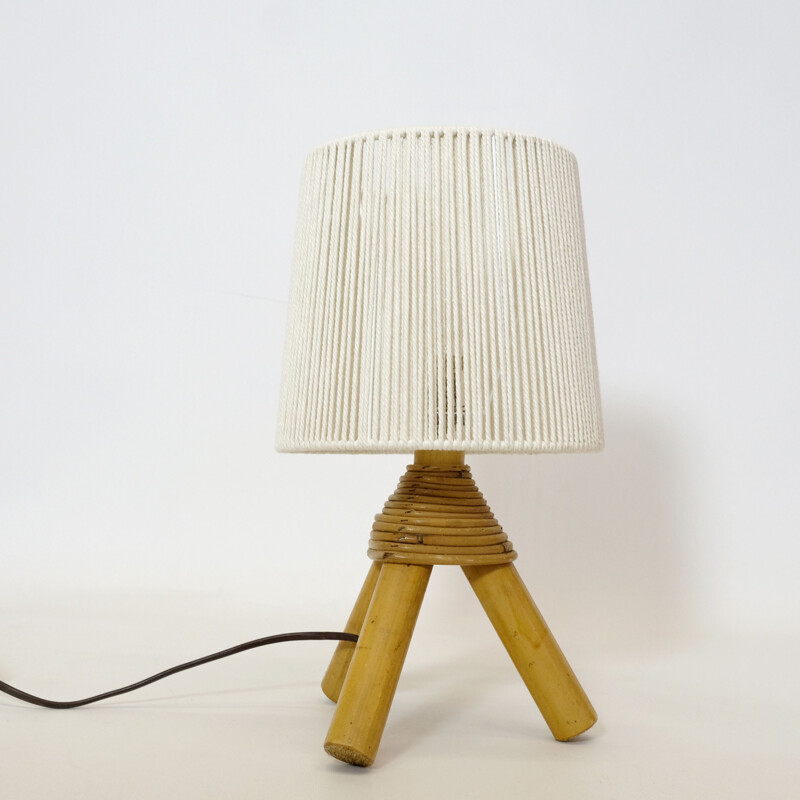 Vintage-Tischlampe aus Bambus und Lampenschirm aus Seil