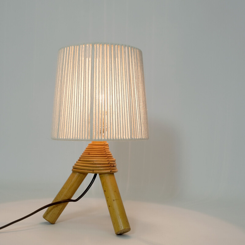 Vintage bamboe tafellamp met touwkap