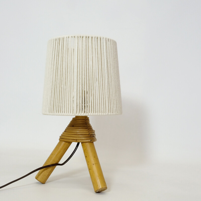 Lámpara de mesa vintage de bambú con pantalla de cuerda