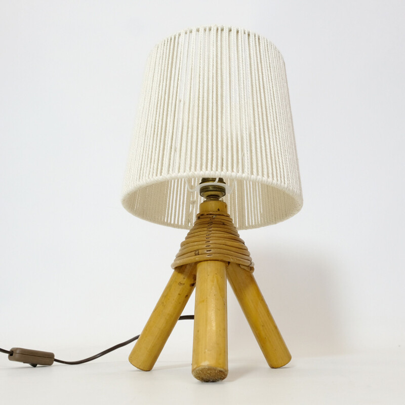 Lámpara de mesa vintage de bambú con pantalla de cuerda