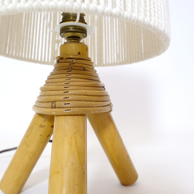 Vintage bamboo table lamp with rope shade