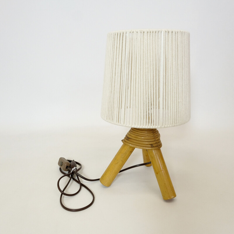 Vintage bamboe tafellamp met touwkap