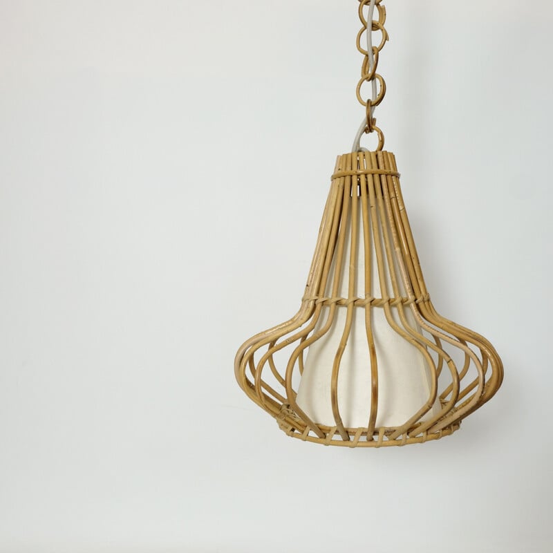 Vintage rattan pendant lamp, 1960