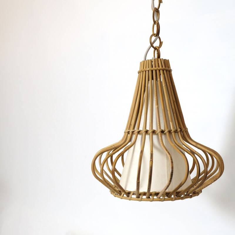 Vintage rattan pendant lamp, 1960