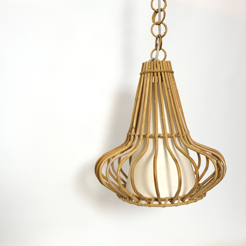 Vintage rattan pendant lamp, 1960