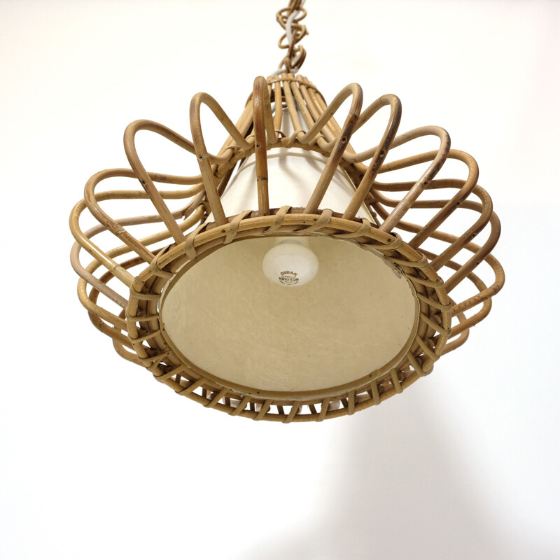 Vintage rattan pendant lamp, 1960