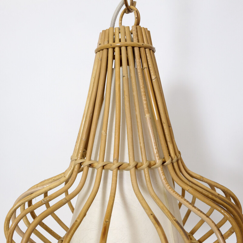 Vintage rattan pendant lamp, 1960