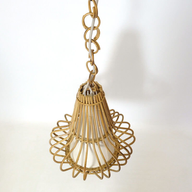 Vintage rattan pendant lamp, 1960