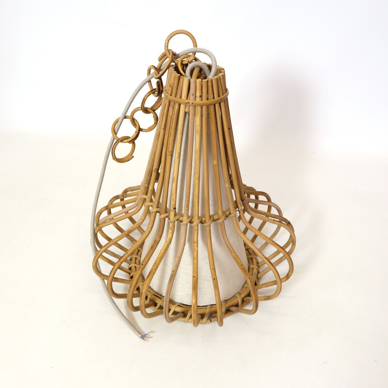 Vintage rattan pendant lamp, 1960