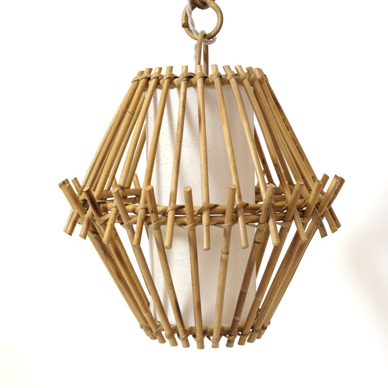 Vintage rattan pendant lamp, 1960