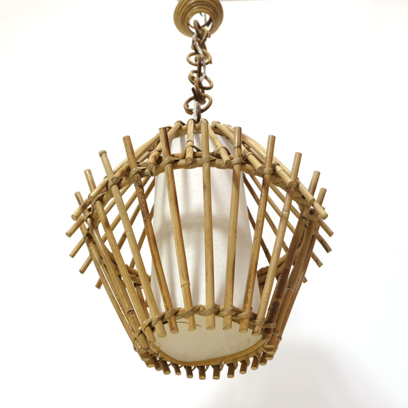 Vintage rattan pendant lamp, 1960