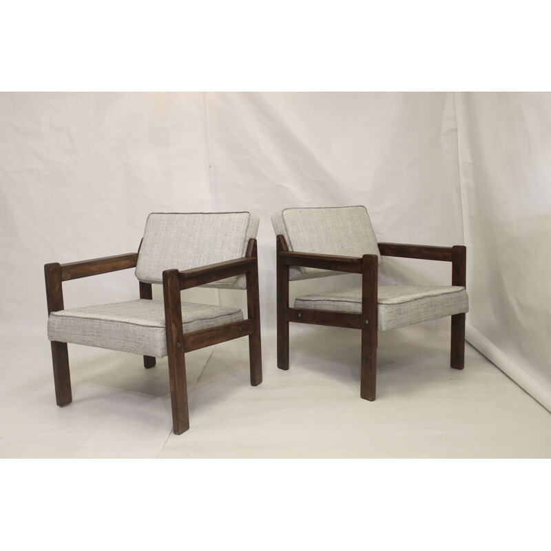 Pair of vintage wooden armchairs, 1970