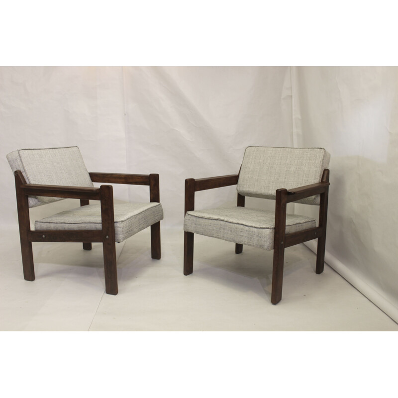 Paire de fauteuils vintage en bois, 1970